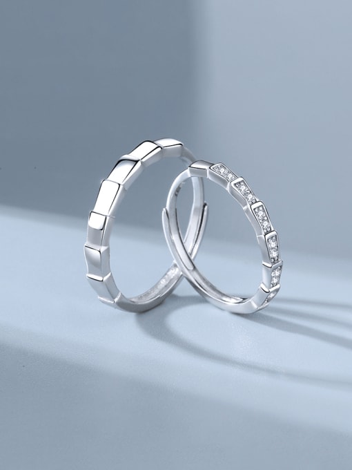 PNJ-Silver 925 Sterling Silver Cubic Zirconia Geometric Minimalist Couple Ring 2