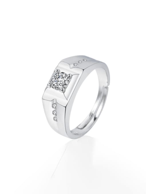 PNJ-Silver 925 Sterling Silver Cubic Zirconia Geometric Minimalist Men Band Ring 0