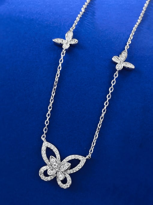 N314 Butterfly Necklace 925 Sterling Silver Cubic Zirconia Butterfly Dainty Necklace