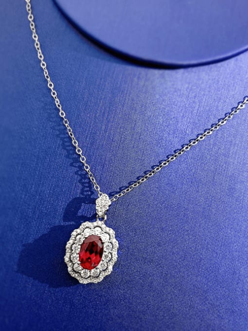 N111 Red 925 Sterling Silver Cubic Zirconia Geometric Luxury Necklace