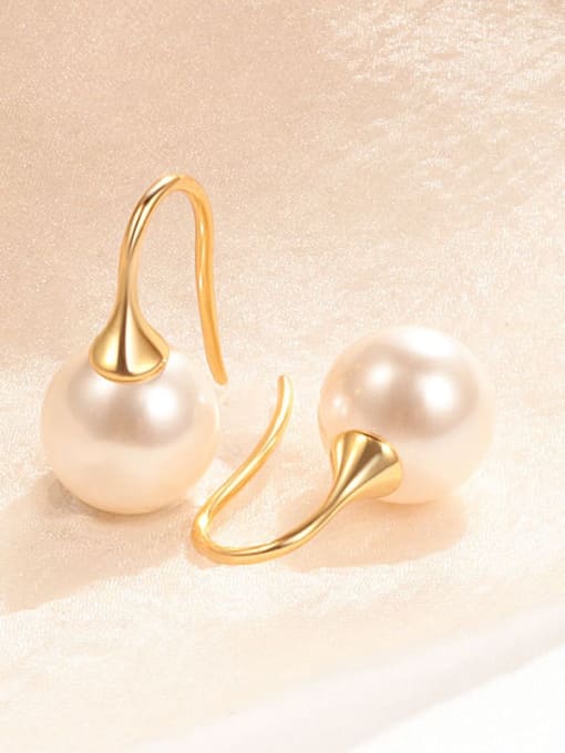 Pearl 10M Gold Ear Hook 925 Sterling Silver Imitation Pearl Geometric Minimalist Hook Earring