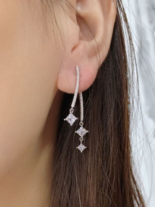 A&T Jewelry 925 Sterling Silver Cubic Zirconia Geometric Luxury Drop Earring 1