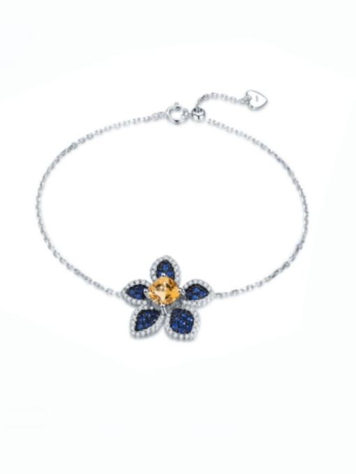 ZXI-SILVER JEWELRY 925 Sterling Silver Natural Stone Flower Luxury Link Bracelet