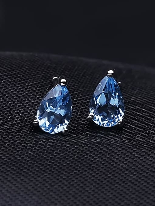 ZXI-SILVER JEWELRY 925 Sterling Silver Swiss Blue Topaz Water Drop Luxury Stud Earring 1