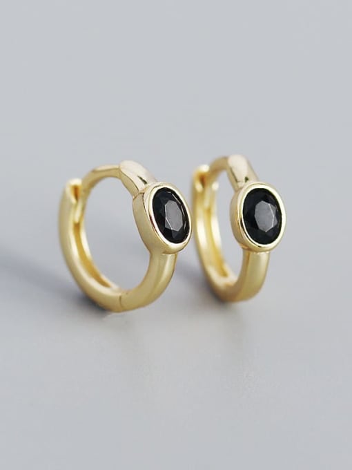 Gold (black stone) 925 Sterling Silver Cubic Zirconia Geometric Minimalist Huggie Earring