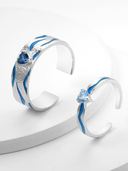 ZXI-SILVER JEWELRY 925 Sterling Silver Swiss Blue Topaz Heart Of The Ocean Artisan Band Ring 0