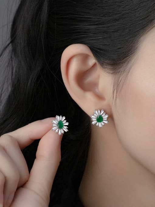 A&T Jewelry 925 Sterling Silver AAAAA Cubic Zirconia Flower Luxury Cluster Earring 1