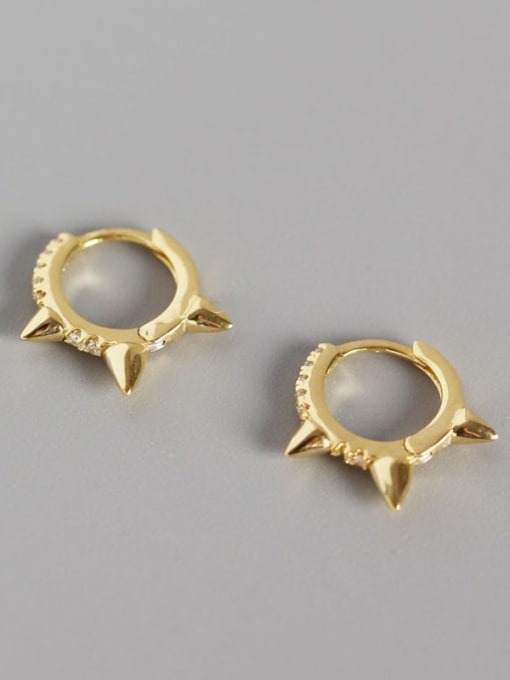 Gold 925 Sterling Silver Cubic Zirconia White Geometric Trend Huggie Earring