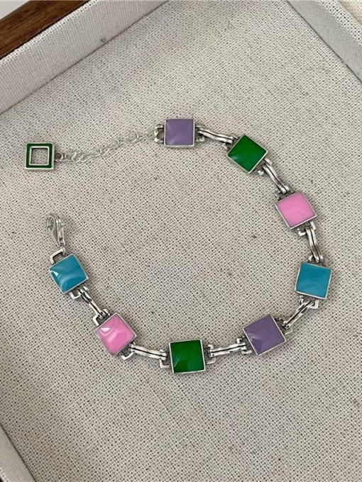 Color drop glaze square Bracelet 925 Sterling Silver Enamel Geometric Cute Bracelet