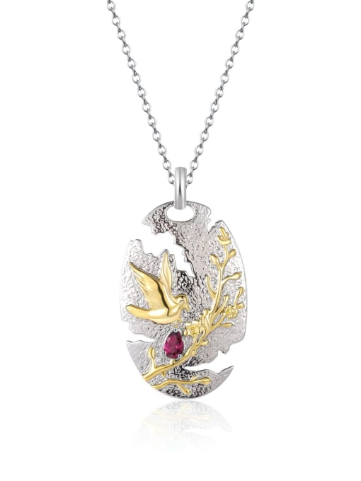 ZXI-SILVER JEWELRY 925 Sterling Silver Natural Stone Leaf Luxury Necklace 4
