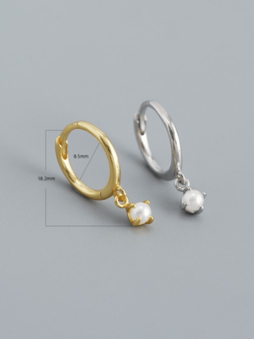 ACEE 925 Sterling Silver Imitation Pearl Geometric Minimalist Huggie Earring 2