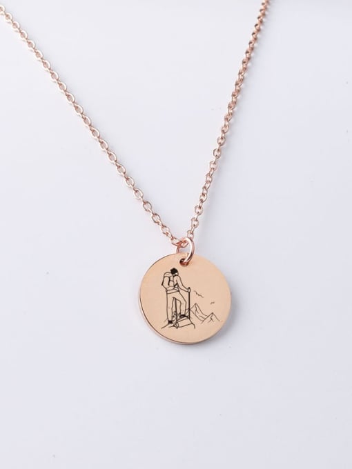 YP001 37 20MM Stainless Steel Disc Record Mountaineering Cartoon Pattern Pendant Necklace