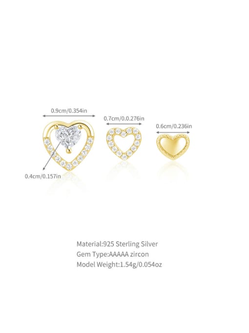 YUANFAN 925 Sterling Silver Cubic Zirconia Heart Minimalist Stud Earring 3