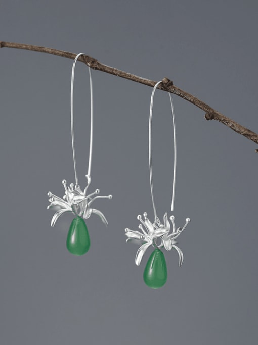 LOLUS 925 Sterling Silver Imitation Pearl Flower Artisan Hook Earring 1