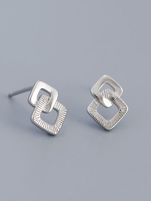 White Gold 925 Sterling Silver Geometric Minimalist Stud Earring