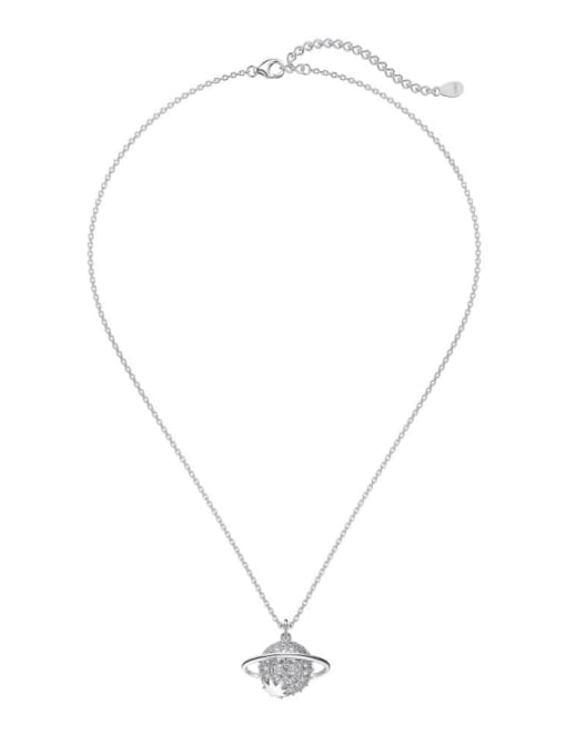 DY190788 S W WH 925 Sterling Silver Cubic Zirconia Planet Dainty Necklace
