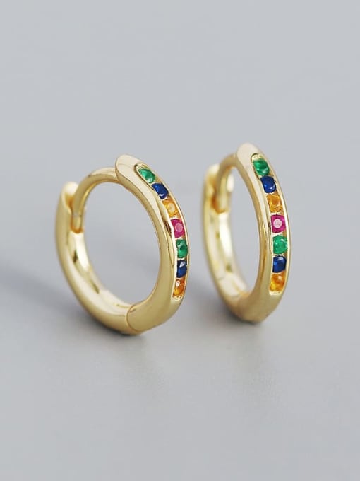 Gold (colored stone) 925 Sterling Silver Cubic Zirconia Geometric Minimalist Huggie Earring