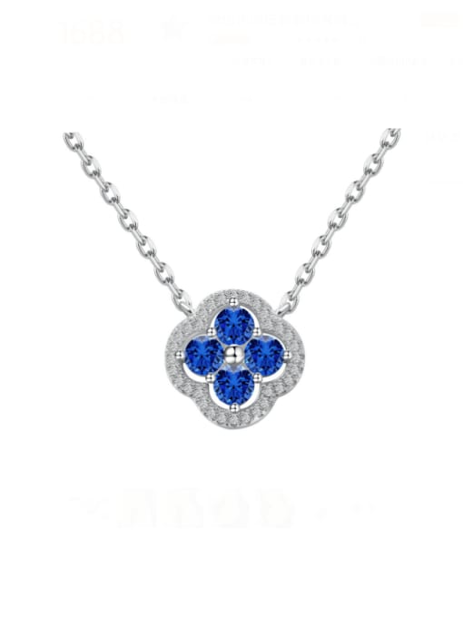 Platinum+ Blue  DY190700 S W BA 925 Sterling Silver Cubic Zirconia Dainty Clover  Earring Ring and Necklace Set