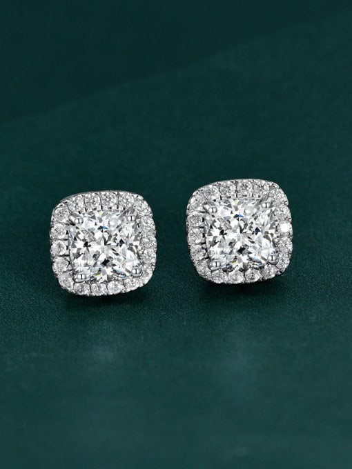 HE 777 925 Sterling Silver High Carbon Diamond White Geometric Dainty Stud Earring