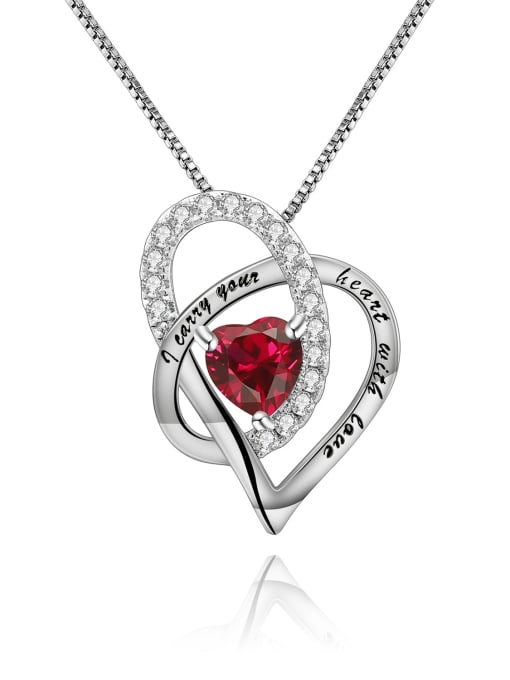 Red corundum Pendant +Chain 925 Sterling Silver Birthstone Minimalist  Heart Pendant Necklace