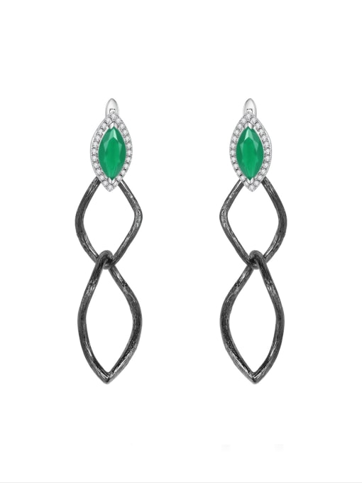 Green Agate Earrings 925 Sterling Silver Amethyst Geometric Vintage Drop Earring