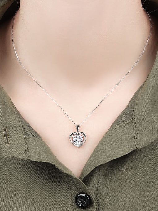 PNJ-Silver 925 Sterling Silver Cubic Zirconia Heart Minimalist Necklace 1