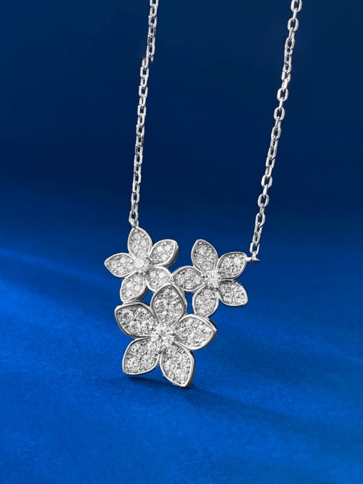 N269 Three Flower Necklace 925 Sterling Silver Cubic Zirconia Cross Flower Luxury Necklace