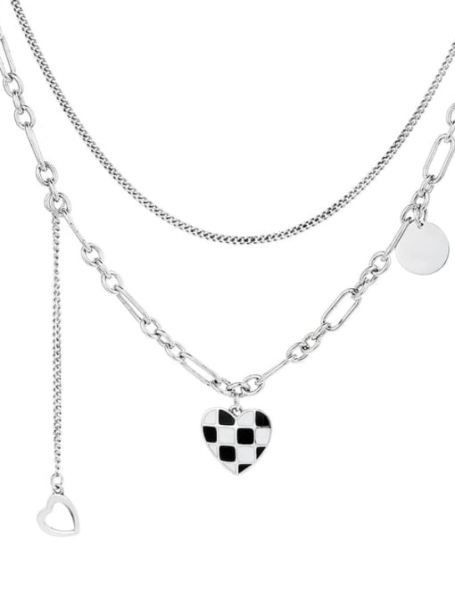 344l approx. 25.6g 925 Sterling Silver Enamel Heart Vintage Multi Strand Necklace