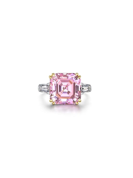 A&T Jewelry 925 Sterling Silver High Carbon Diamond Pink Geometric Dainty Ring 0