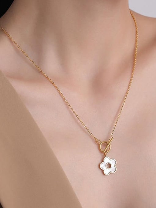 MEN PO Titanium Steel Shell Flower Minimalist Necklace 1