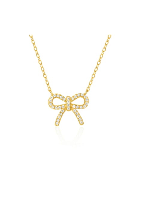 golden 925 Sterling Silver Cubic Zirconia Bowknot Dainty Necklace