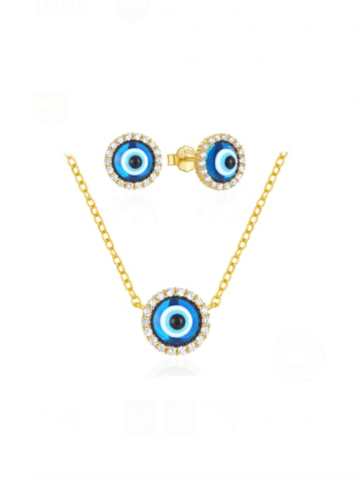 1 set of earring necklace combination 925 Sterling Silver Cubic Zirconia Minimalist Evil Eye Earring and Necklace Set