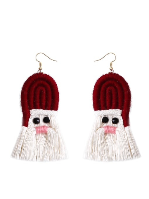 Red Cotton rope +tassel  Christmas Bossian style hand-woven earrings
