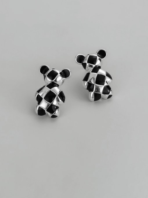 Checkerboard Bear Earrings 925 Sterling Silver  Vintage Checkerboard Bear Stud Earring
