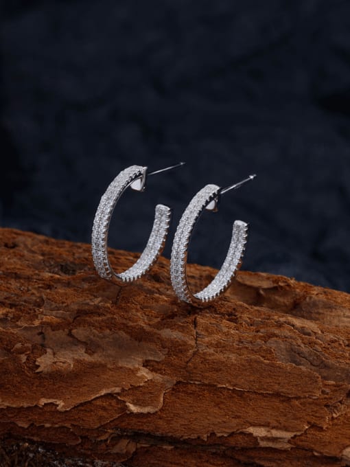 A&T Jewelry 925 Sterling Silver Cubic Zirconia Geometric Dainty Cluster Earring 2
