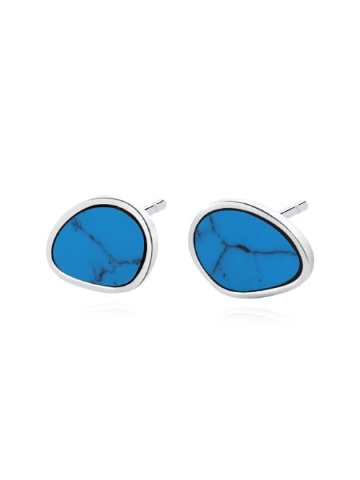 E2733 Turquoise Platinum 925 Sterling Silver Shell Geometric Minimalist Stud Earring