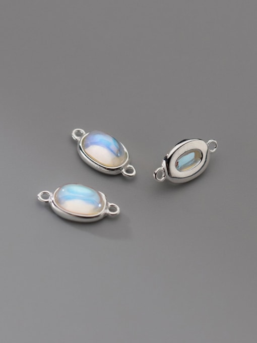 FAN S925 Silver Inlaid Synthetic Moonstone Oval Crystal Double Hole Pendant 0