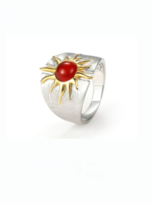 Sun Goddess Red Agate Ring 925 Sterling Silver Carnelian Irregular Sun Artisan Band Ring