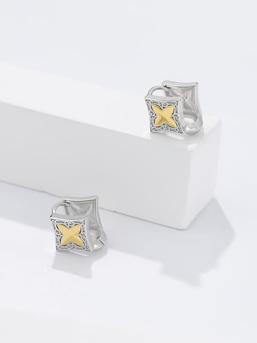 E3143 color separation electroplating 925 Sterling Silver Star Square Trend Huggie Earring