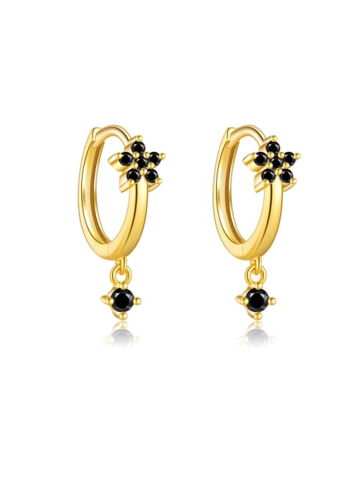 18K gold (Blackstone) 925 Sterling Silver Cubic Zirconia Flower Dainty Stud Earring