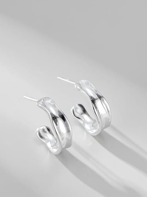 ARTTI 925 Sterling Silver Irregular Minimalist Waves C shape  Stud Earring 2