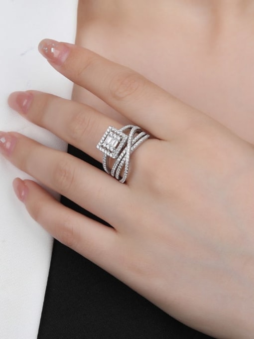 A&T Jewelry 925 Sterling Silver Cubic Zirconia Geometric Luxury Stackable Ring 2
