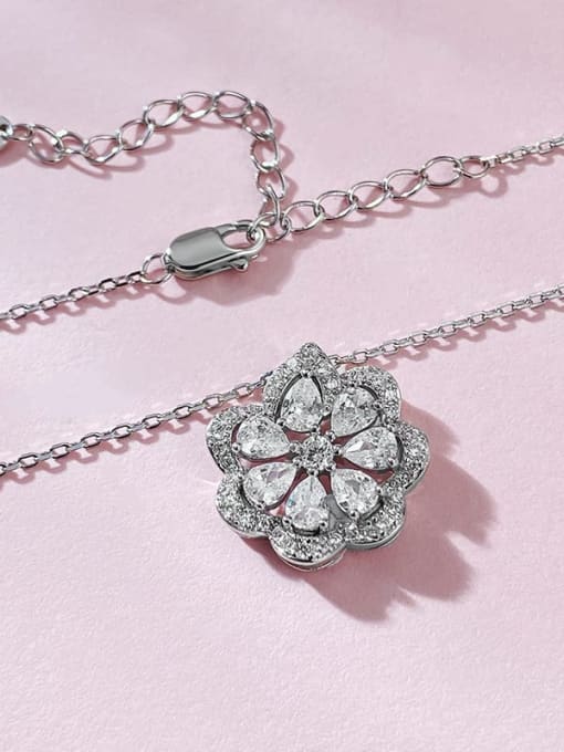 N256 white gold 925 Sterling Silver Cubic Zirconia Flower Minimalist Necklace