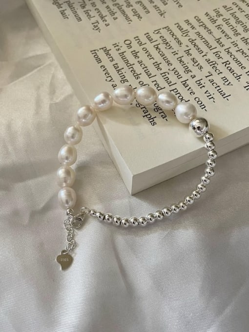 10SL55 925 Sterling Silver Freshwater Pearl Bracelet