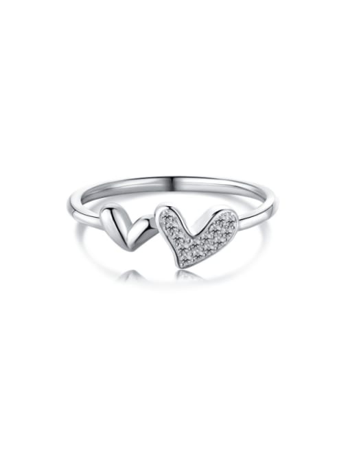 Platinum DY120031 925 Sterling Silver Cubic Zirconia Heart Minimalist Band Ring
