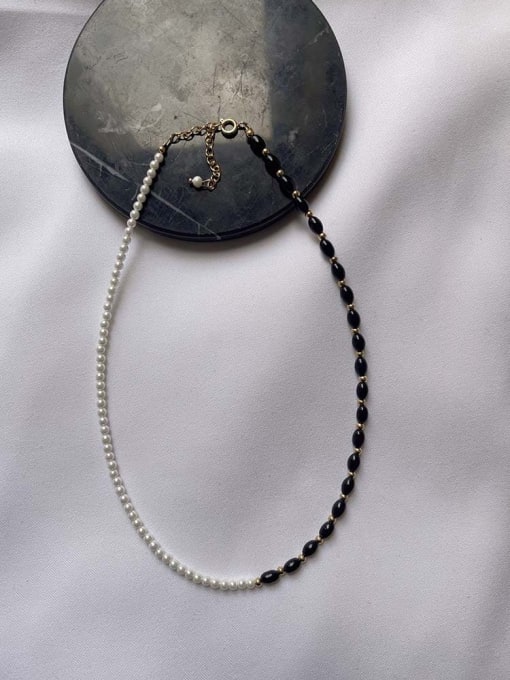 W.BEADS Titanium Steel Freshwater Pearl Black Geometric Vintage Beaded Necklace 2