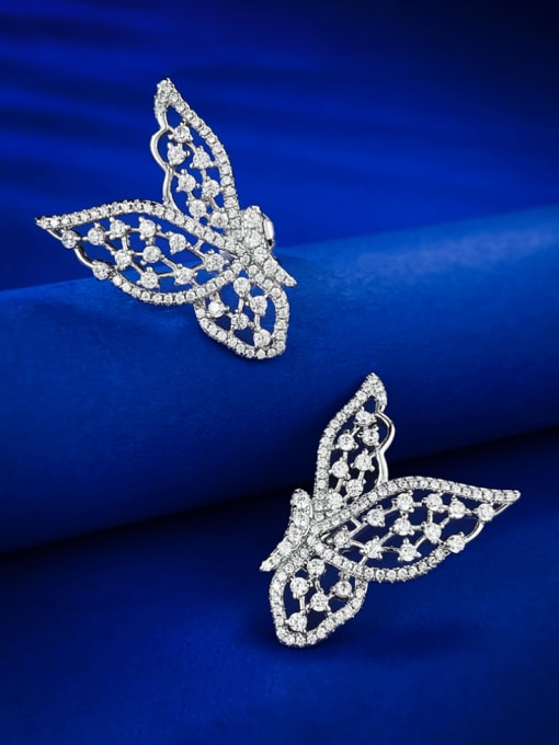 E338 Butterfly Earrings 925 Sterling Silver Cubic Zirconia Hollow Butterfly Luxury Cluster Earring