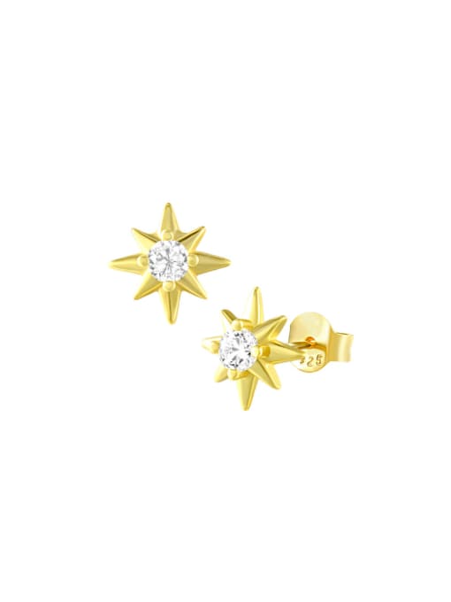 Gold color 925 Sterling Silver Pentagram Dainty Stud Earring