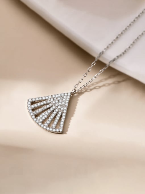A&T Jewelry 925 Sterling Silver Cubic Zirconia  Fan Geometric Minimalist Necklace 3