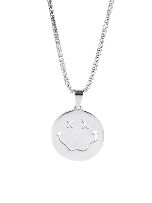 Pendant 70cm pearl chain Stainless steel Smiley Minimalist Necklace